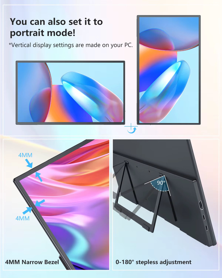UPERFECT UMax 21 Touch Computermonitor 21,5 Zoll mit 120 Hz Touchscreen, Full HD IPS-Display, 1300:1 Kontrast, USB-C und HDMI, Schwarz - Bild 5