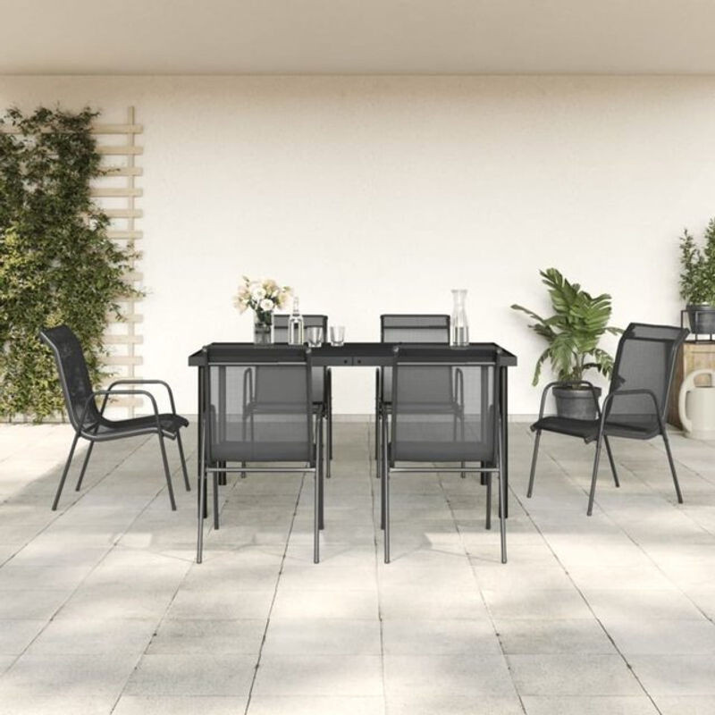 VIDAXL Prolenta Premium 7-tlg. Gartenmöbel-Set Modern in Schwarz und Anthrazit aus Stahl und Glas - Bild 1