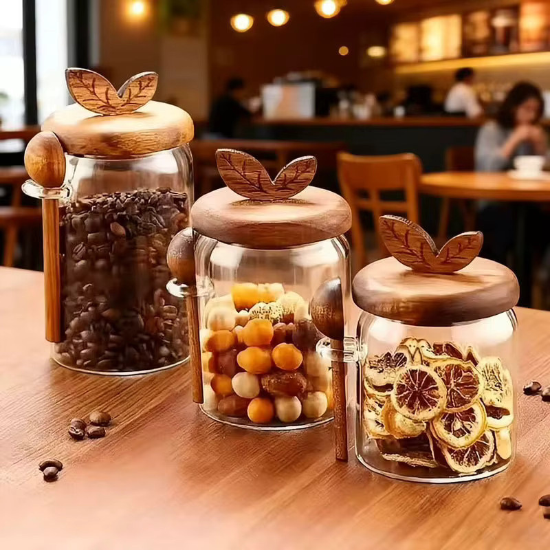 JUSTINLAU Luftdichter Glaskanister mit Löffel, transparenter Lebensmittelbehälter für Gewürze und Kaffeebohnen, Set aus Glas - Bild 3