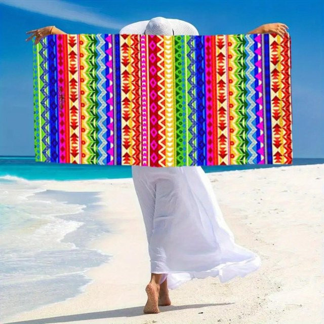 Ka Chen Muxi Strandtuch mit mexikanischem Serape-Print, bunt, sandfrei und schnelltrocknend, B: 40 cm, H: 60 cm - Bild 1