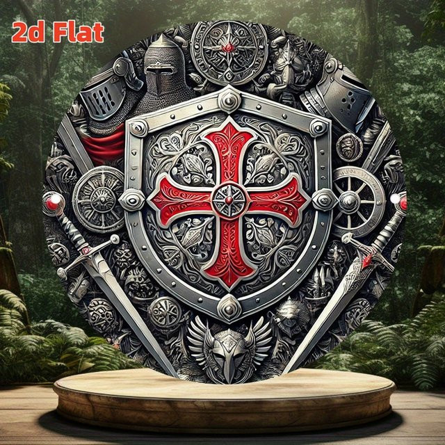 HELLOYOUNG Templar Ritter Kreuz Wanddekoration aus Metall in Rot im Retro-Mittelalterstil, Durchmesser: 20 cm - Bild 1
