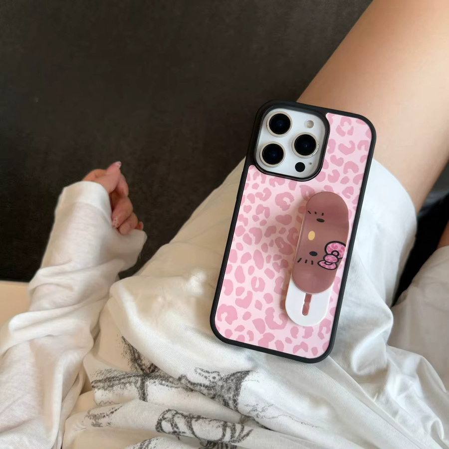 Sanrio Hello Kitty Handyhülle mit Leopardenmuster und Ständer-Halterung für iPhone 17, 16, 15, 14 Pro Max in Pink, stoßfeste Schutzhülle - Bild 3