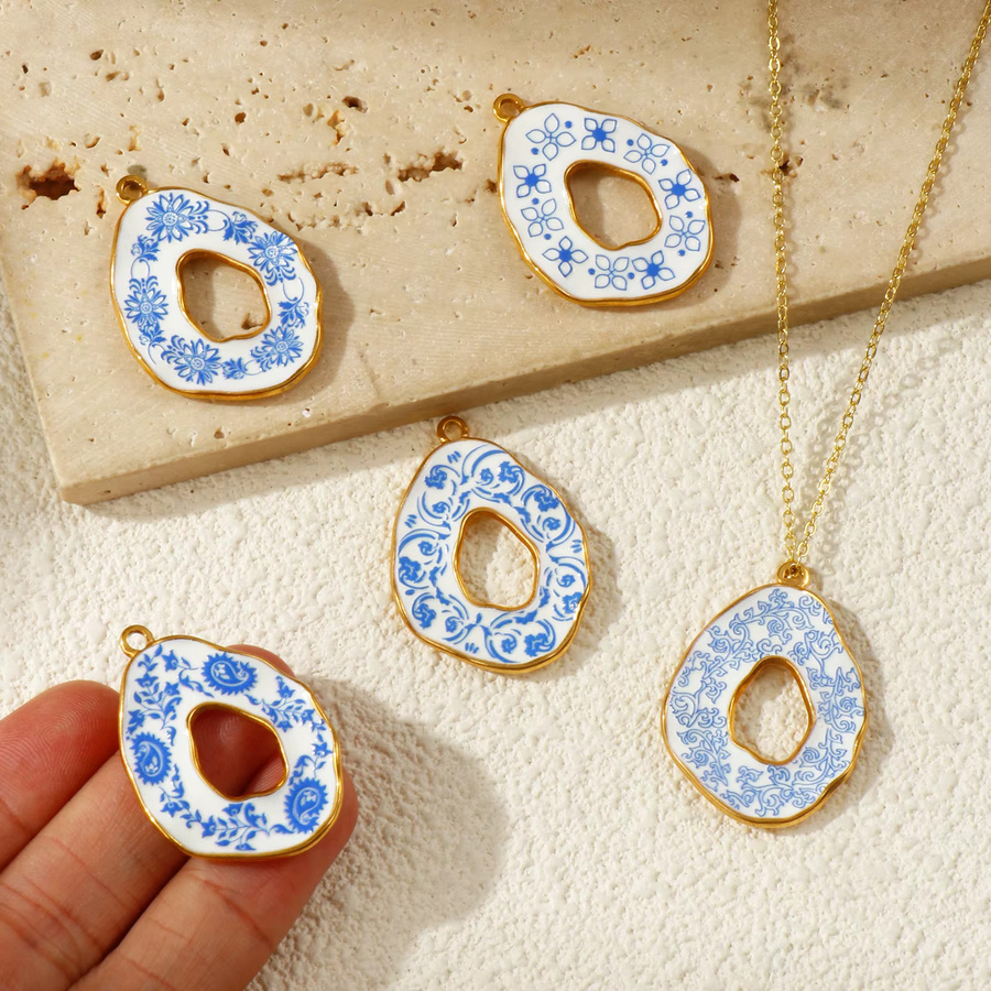 DoreenBeads Anhänger Edelstahl, 18 Karat vergoldet, Gold, blaue Tropfenblume, 3,5 cm x 2,5 cm - Bild 2