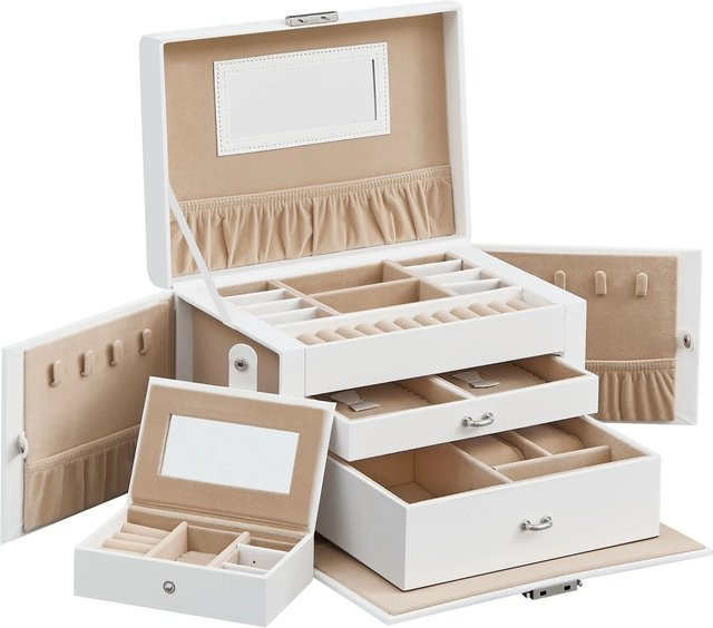 Songmics Schmuckkästchen Bridie mit 2 Schubladen abschließbar Weiß-Beige - Bild 1