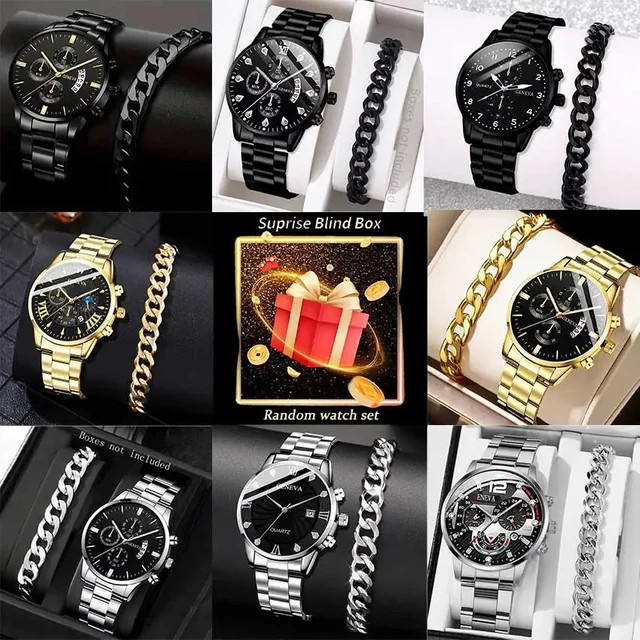 RUNERR Armbanduhr-Set, Analoguhr, Quarz, Edelstahl, Schwarz, Herren - Bild 1