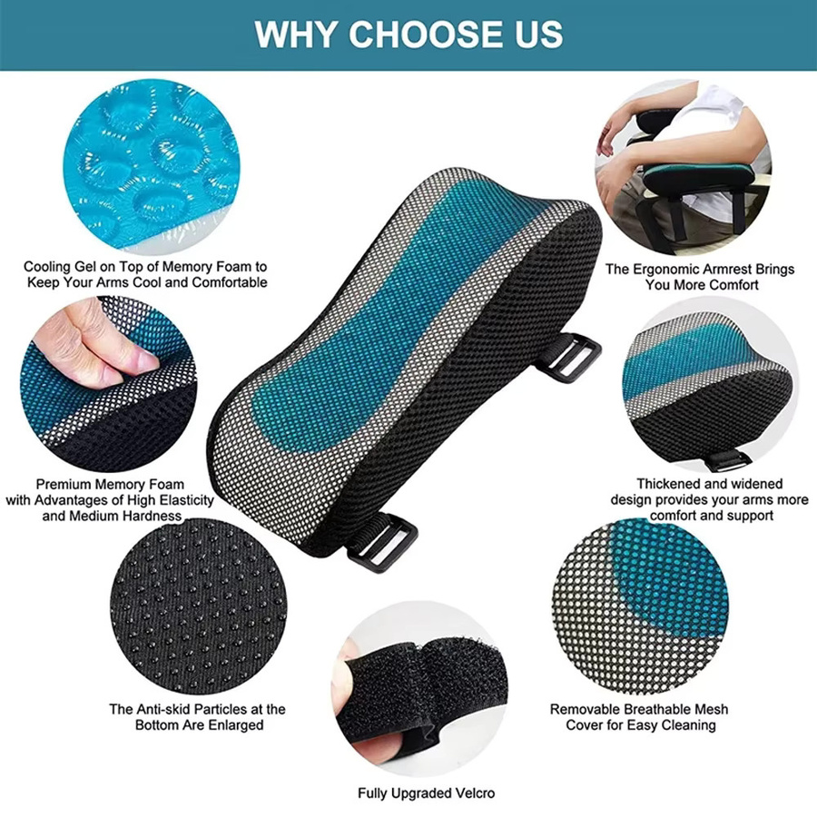 YQQGD Armlehnenkissen aus Memory Foam in Schwarz für Büro und Gaming-Stühle mit ergonomischer Konturierung - Bild 3