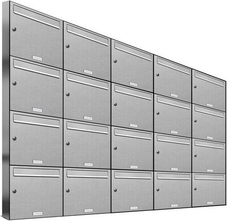 AL Briefkasten-System für 20 Parteien zur Aufputzmontage, silberfarben, B/H/T: 191,5 x 136,8 x 11,6 cm - Bild 1