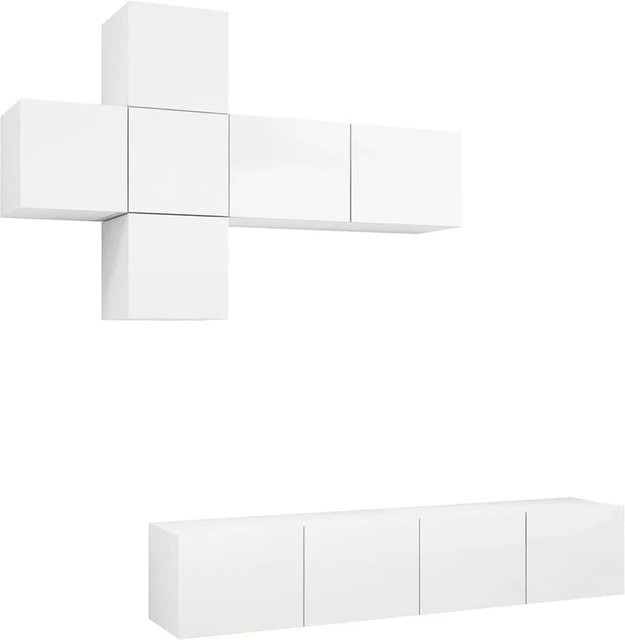 vidaXL 7-teiliges TV-Schrank-Set modern in Weiß aus Holzwerkstoff für dein Wohnzimmer, bestehend aus 4 Schränken mit B: 30,5 cm, T: 30 cm, H: 30 cm und 3 Schränken mit B: 80 cm, T: 30 cm, H: 30 cm - Bild 1