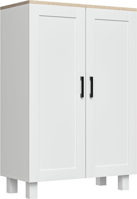 HOMCOM Skandinavischer Küchenschrank mit 2 Türen und höhenverstellbarem Regal in Weiß, B/T/H: 60 x 30 x 90 cm, von Aosom - Bild 1