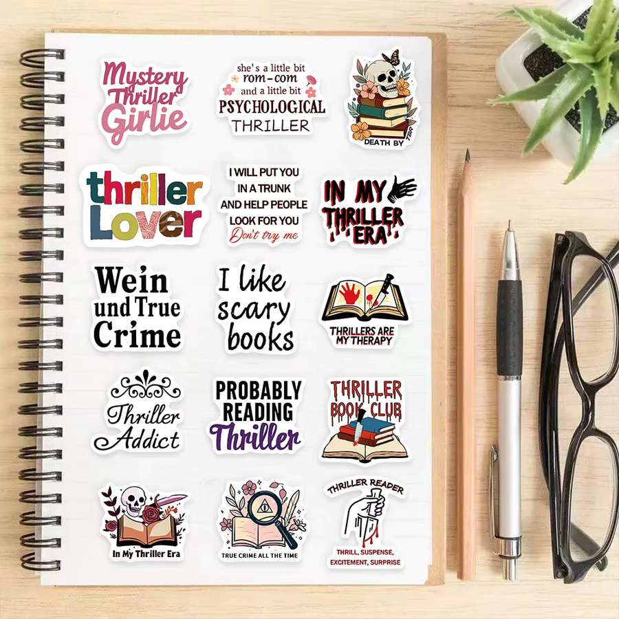 50 Stück Thriller Buch Ästhetische Aufkleber für Laptop, Gepäck und Trinkflaschen in Multicolour - Bild 3