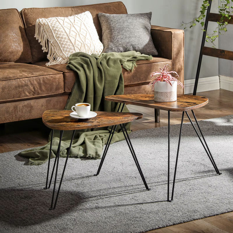VASAGLE 2er Set Beistelltische im Industriestil aus Holzwerkstoff, Farbe Nussbaum Braun - Bild 4