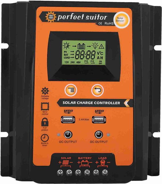 Wosawe Solar-Laderegler PWM und MPPT 12V 24V 50A mit LCD-Anzeige und Dual-USB in Weiß - Bild 1