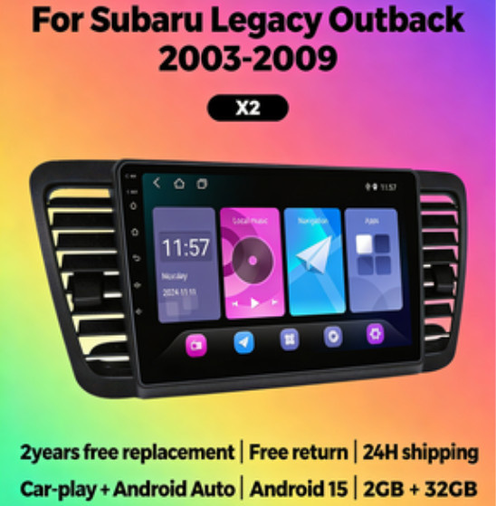 AUTOSHARK Wireless CarPlay und Android Auto Autoradio für Subaru Outback 3 Legacy 4 2003-2009, 2Din Multimedia-Navigationssystem, Schwarz - Bild 1
