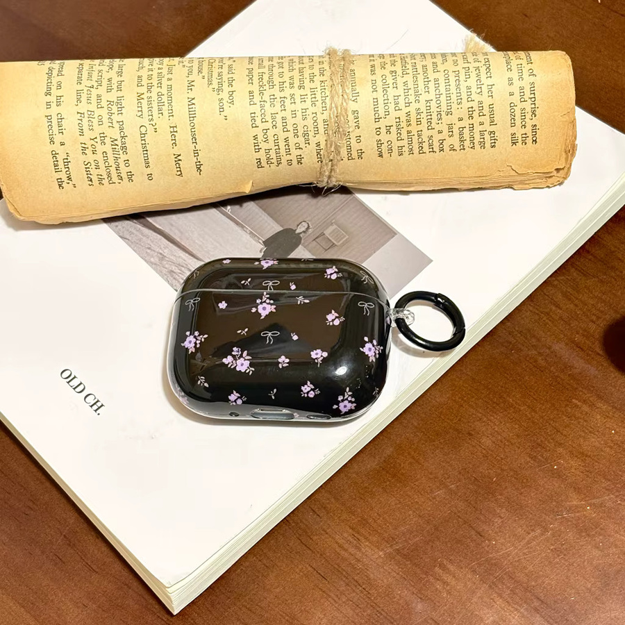 Bunte Kopfhörer-Hülle im Retro-Pastoral-Stil mit Blumenmuster und Schleife für Apple AirPods 1, 2, 3, 4 und Pro 2, Pro 3 in Multicolour und Schwarz - Bild 3