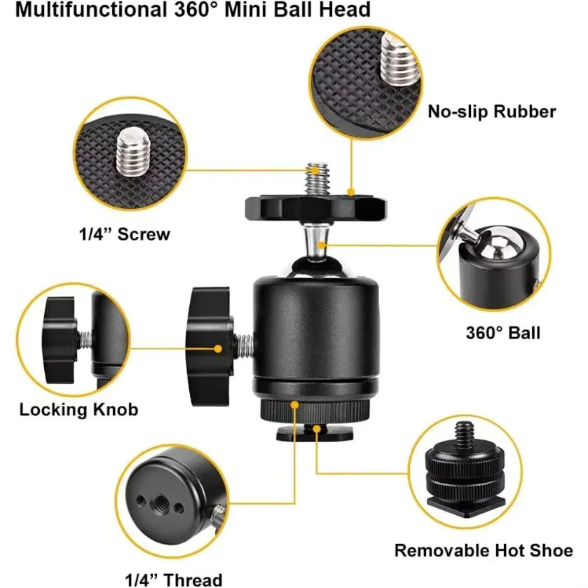 XIKCU Super Clamp mit 360 Grad Mini Kugelkopf und 1/4 Zoll Schnellspanner Klemmhalterung in Schwarz für DSLR Kamera und GoPro - Bild 3