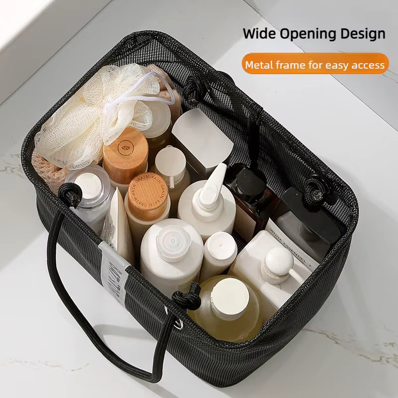 Bonytain Tragbare Reise-Toilettentasche aus Mesh in Schwarz als faltbarer Duschbeutel und Organizer für Strand, Fitness und Camping - Bild 3