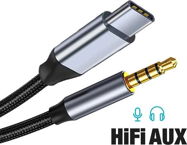 USB-C auf 3,5mm Klinke AUX Audio Adapter für Kopfhörer und Auto, Schwarz - Bild 1