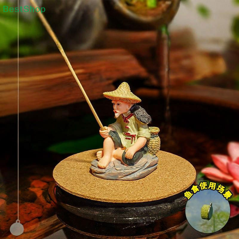 Aquarium-Dekor Mini-Fischer als Kunstharzfigur, sitzender alter Mann als mehrfarbiges Ornament für Garten und Aquarium - Bild 1
