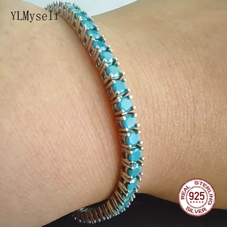 YLMyself Tennis-Armband, 925 Silber, Zirkonia, türkisblau, Unisex, 15–21 cm - Bild 2