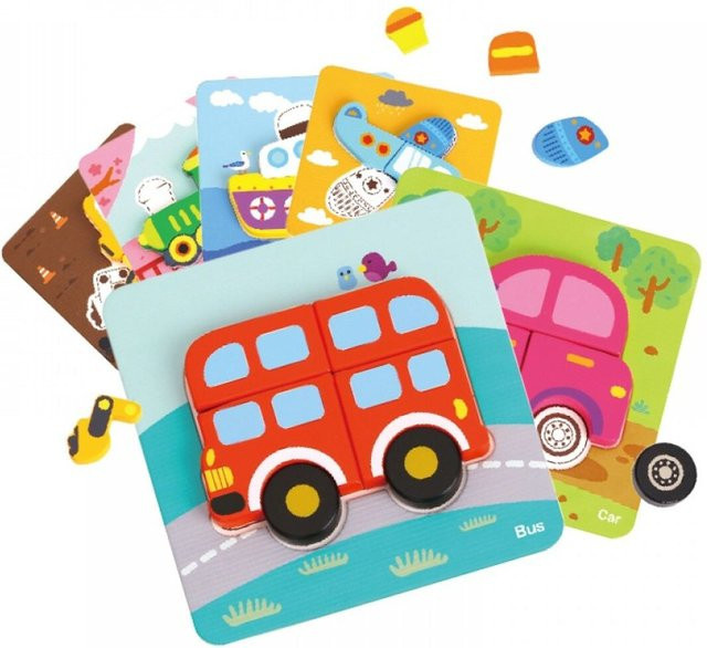 Tooky Toy Transport Holzpuzzle 6er Set bunt ab 1 Jahr - Bild 1