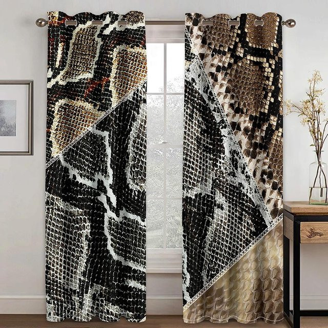 Yiran Furniture Vorhänge mit Leopardenmuster in Gold und Schwarz, 2er-Set semi-transparent mit Ösenaufhängung, B: 100 cm, H: 130 cm - Bild 1