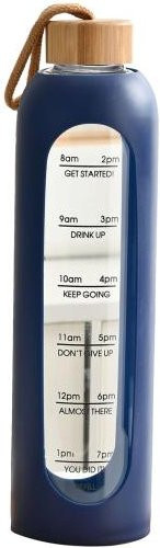 HongYunDangTou Glaswasserflasche mit Silikonhülle und Zeitmarkierung, 1 Liter, Blau - Bild 1