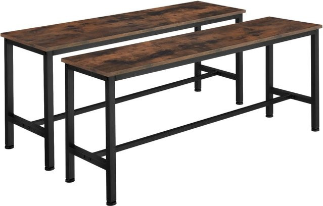 tectake 2er Set Sitzbank Fairfield Industrial Style aus Holz und Stahl, Farbe Dunkelbraun/Schwarz, B/T/H: 108 x 32,5 x 50 cm - Bild 2