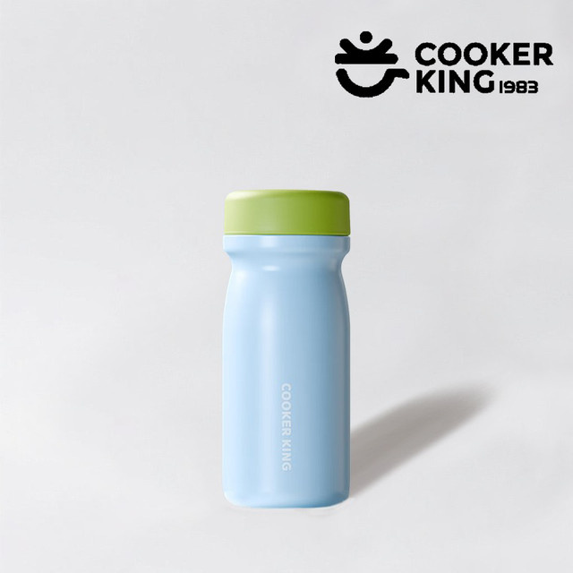 COOKER KING Taschen-Thermosbecher aus Edelstahl und PP, Mini-Sport-Wasserflasche, 350 ml, Blau/Weiß - Bild 1