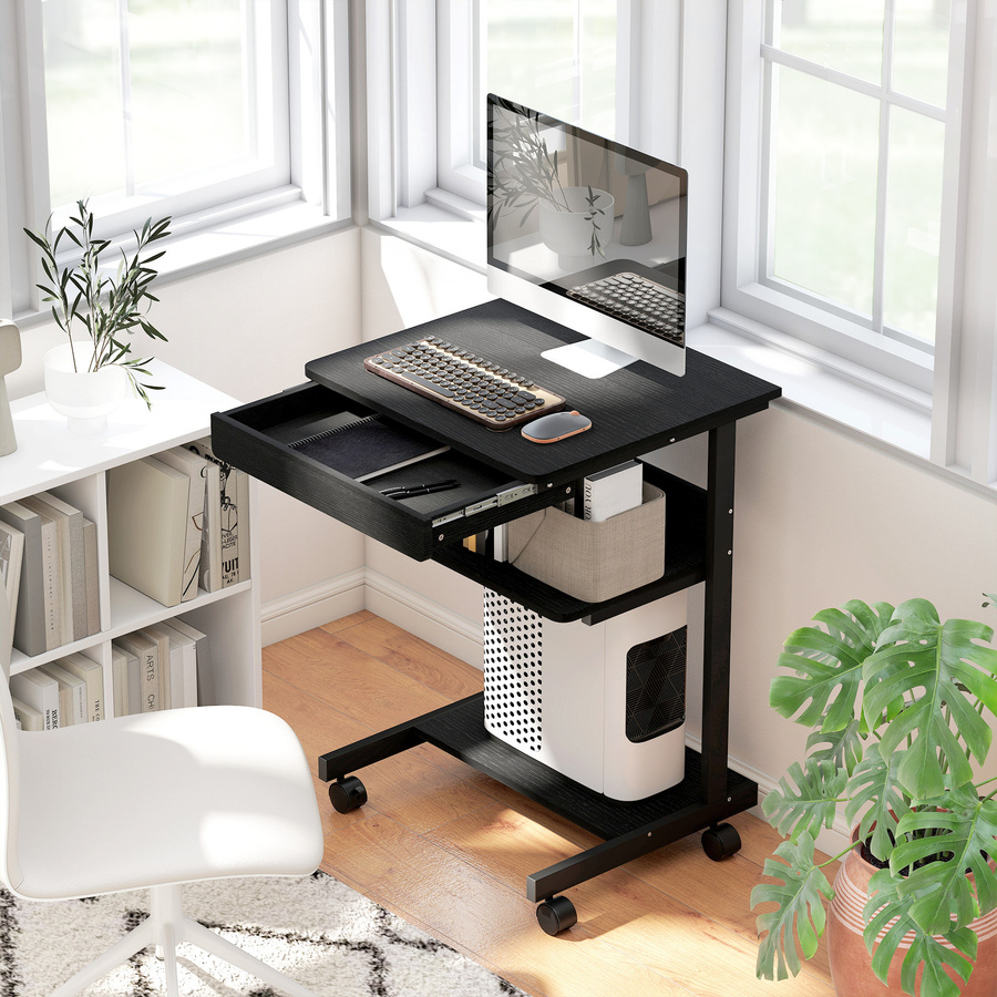 HOMCOM Schreibtisch mit Rollen und CPU-Ständer in Schwarz für dein Home Office oder Schlafzimmer - Bild 2