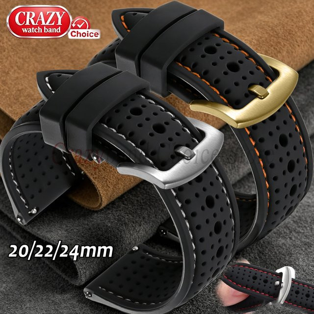 crazyband Uhrenarmband Silikonkautschuk, Schwarz, Herren - Bild 1