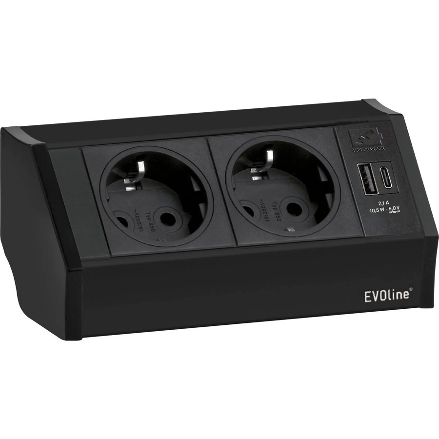 EVOline V-Dock Steckdosenelement 2-Fach Schuko mit USB-A und USB-C in Schwarz - Bild 2