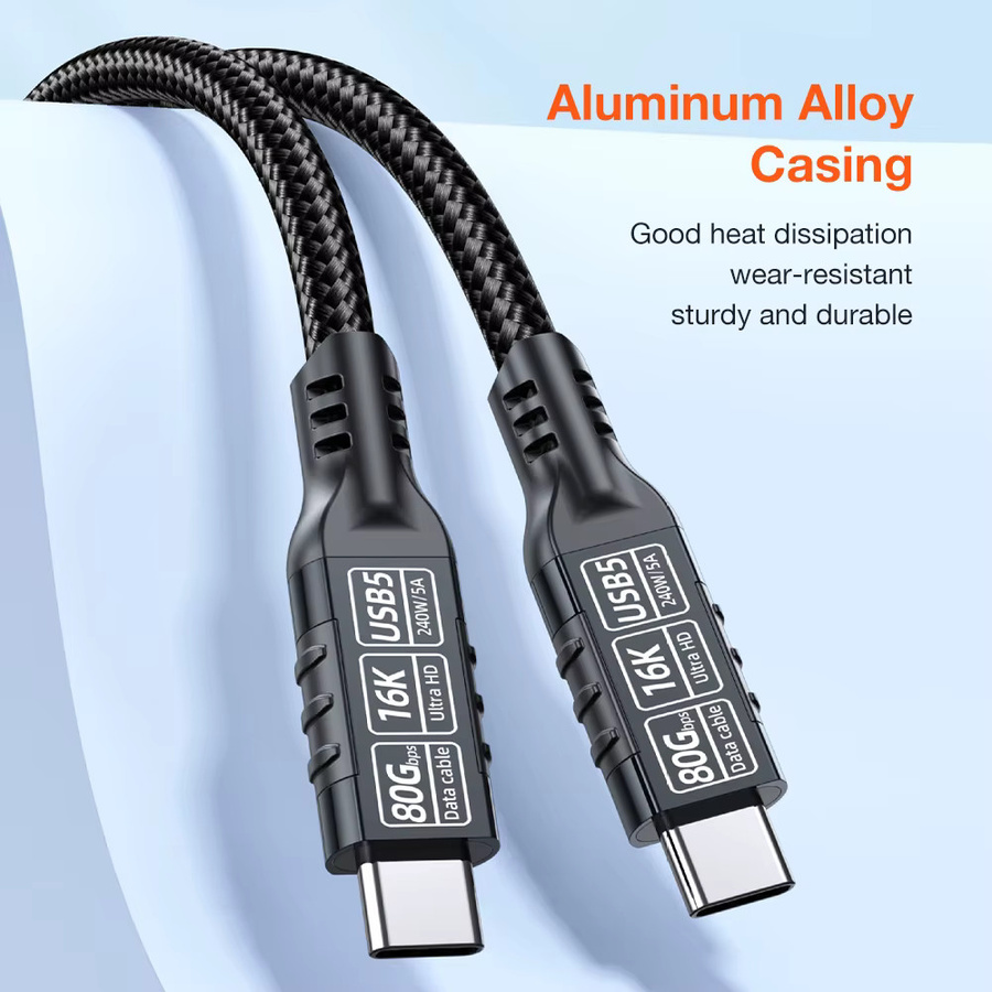 Nephy Thunderbolt 5 und USB4 USB-C auf USB-C Kabel, 240 W, 80 Gbit/s, 16K@60Hz, Schwarz - Bild 6