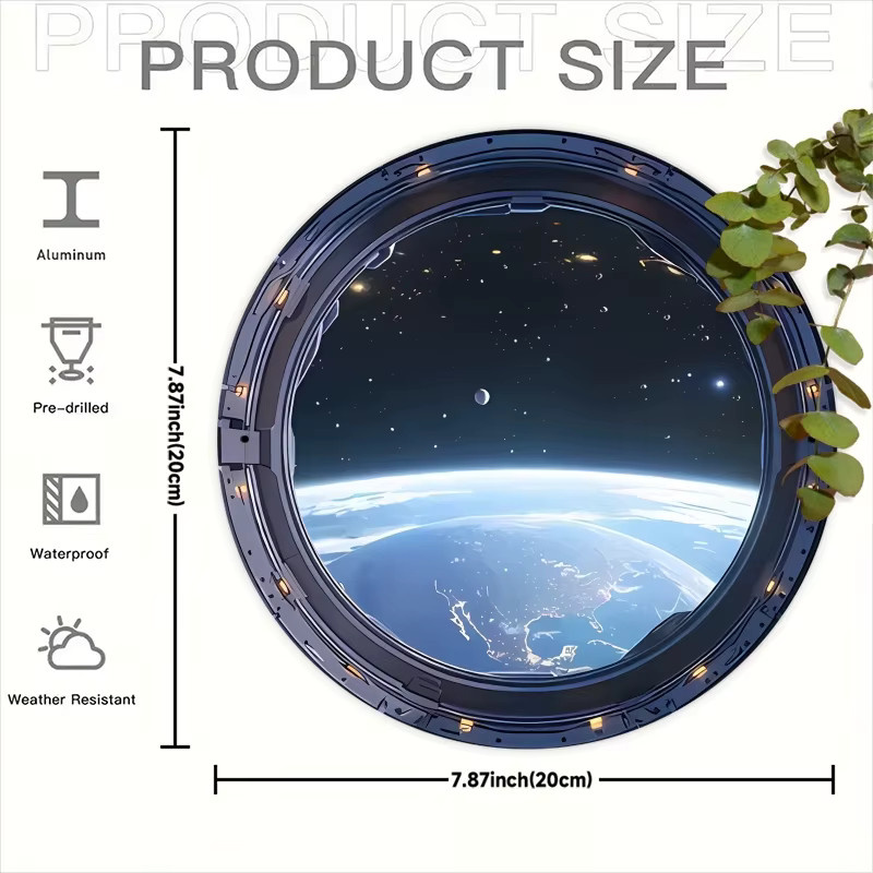 Potdemiel Rundes Metallschild mit Sci-Fi Raumschiff Design und Weltraumansicht in Blau, Durchmesser: 20 cm - Bild 2