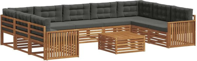 vidaXL Sofagarnitur aus Massivholz Akazie in Natur und Anthrazit, 10-teiliges Set mit Polsterkissen und Latten-Design - Bild 1