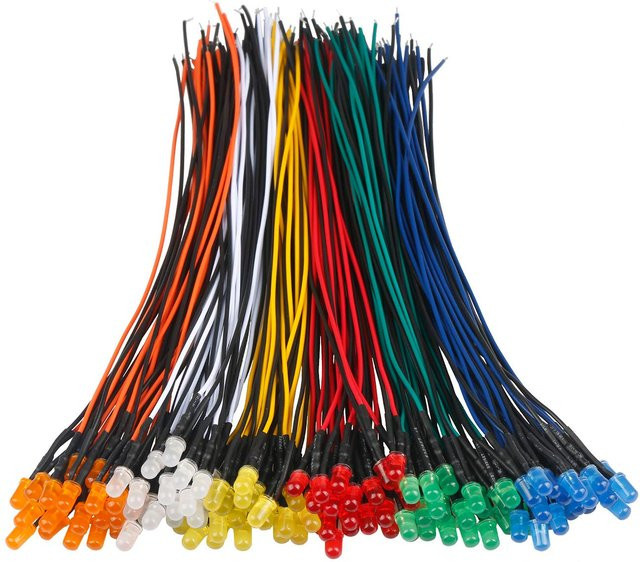 100 Stück LED-Sortimentsset 12V mit diffusen farbigen Linsen in RGB-Multicolor, vorverdrahtete 5 mm LED-Leuchten für DC 12 Volt - Bild 1