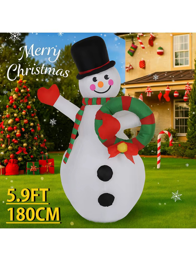 TONGHUANIU Aufblasbarer Schneemann mit LED-Beleuchtung für die Weihnachtsdekoration, Farbe: Weiß, Höhe: 180 cm - Bild 4