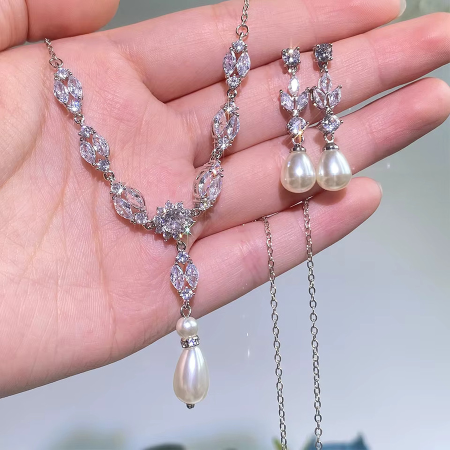ZAKOL Schmuck-Set, Ohrring und Halskette, Zirkonia, Perle, Silber, Gold, Unisex - Bild 2