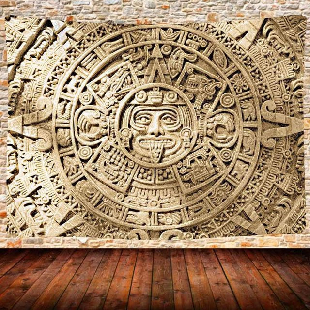 Ethnische Wanddeko JMG Household Supplies Maya-Azteken-Kalender Wandteppich mit Mandala-Symbol in Beige, B x H: 70 x 100 cm - Bild 1