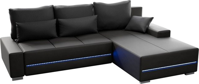 Juskys Ecksofa Davos Rechts mit Schlaffunktion und LED in Dunkelgrau aus Samt - Bild 3