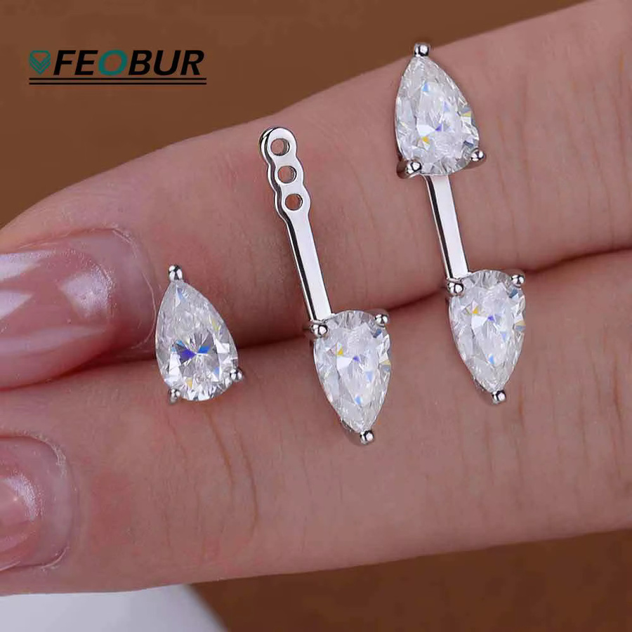 FEOBUR Ohrjacken-Ohrringe, 925 Silber, Moissanit, Diamant, Damen - Bild 3
