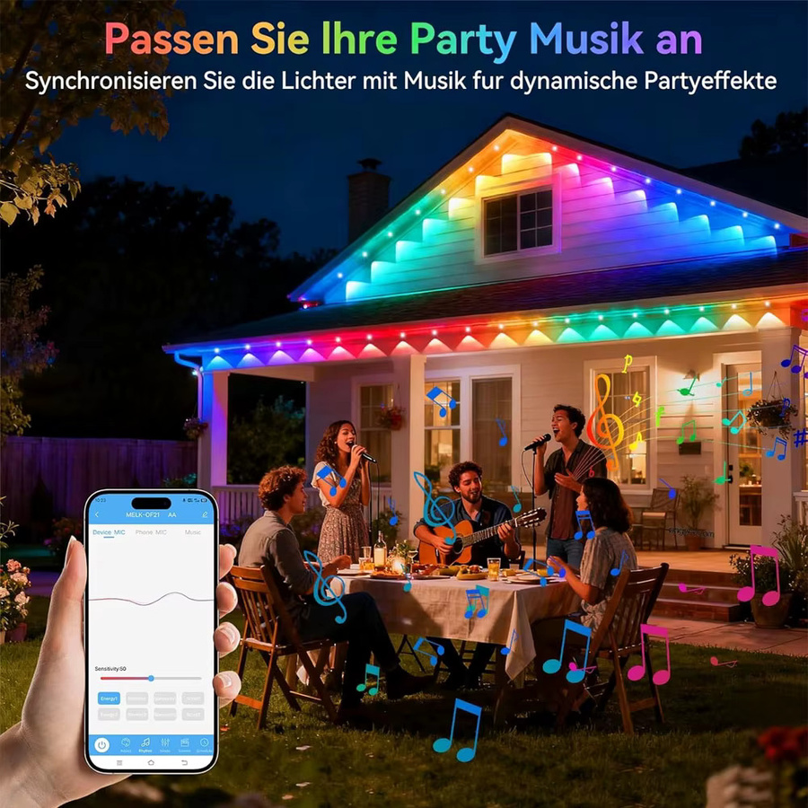 Arbrac RGB LED Traufenkette Icicle Lichterkette für Außenbereich, 15 m, 30 LED, Mehrfarbig - Bild 2