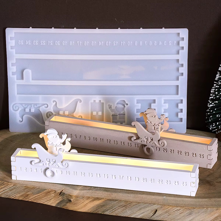 UDOCOOL Silikonform für Beton-Weihnachtsmann-Silhouette mit LED-Licht für DIY-Weihnachts-Countdown-Deko - Bild 1