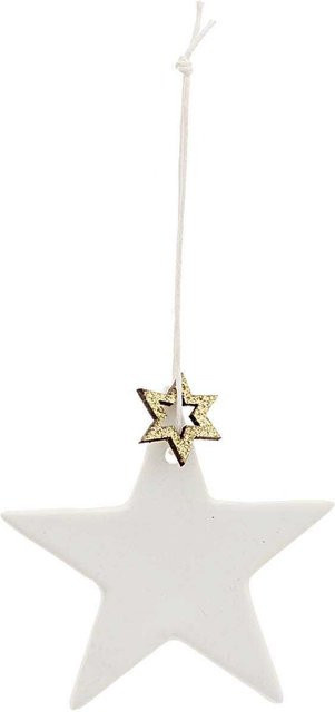 Rico Design Porzellanhänger Stern in Weiß für Weihnachten und Advent, Durchmesser: 7 cm - Bild 1