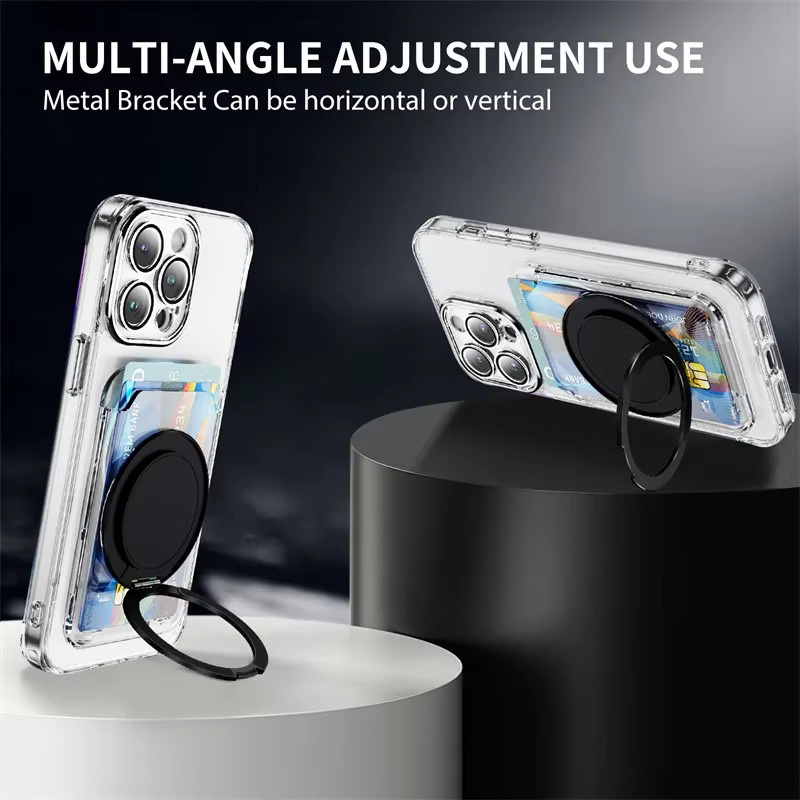 Clear Wallet 360 Grad drehbarer Magnetring-Klappständer mit MagSafe Kartenhalter für iPhone und Samsung in Transparent Blau - Bild 4