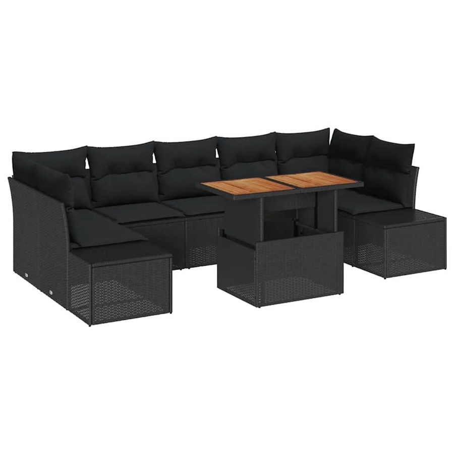 vidaXL 8-teilige Garten-Sofagarnitur aus Poly Rattan in Schwarz mit Kissen und Stauraum - Bild 2