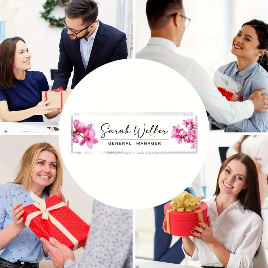 Personalisiertes Acryl-Schreibtisch-Namensschild von Hello Young in Transparent mit rotem floralem Design - Bild 3