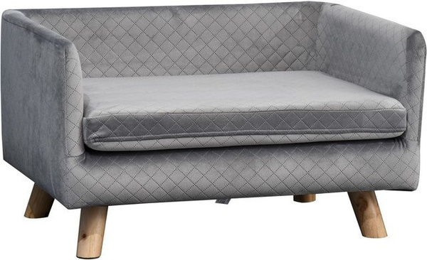 PawHut Hundesofa in Grau mit Samt-Touch und Birkenholzbeinen im skandinavischen Design, B/T/H: 64 x 45 x 36 cm