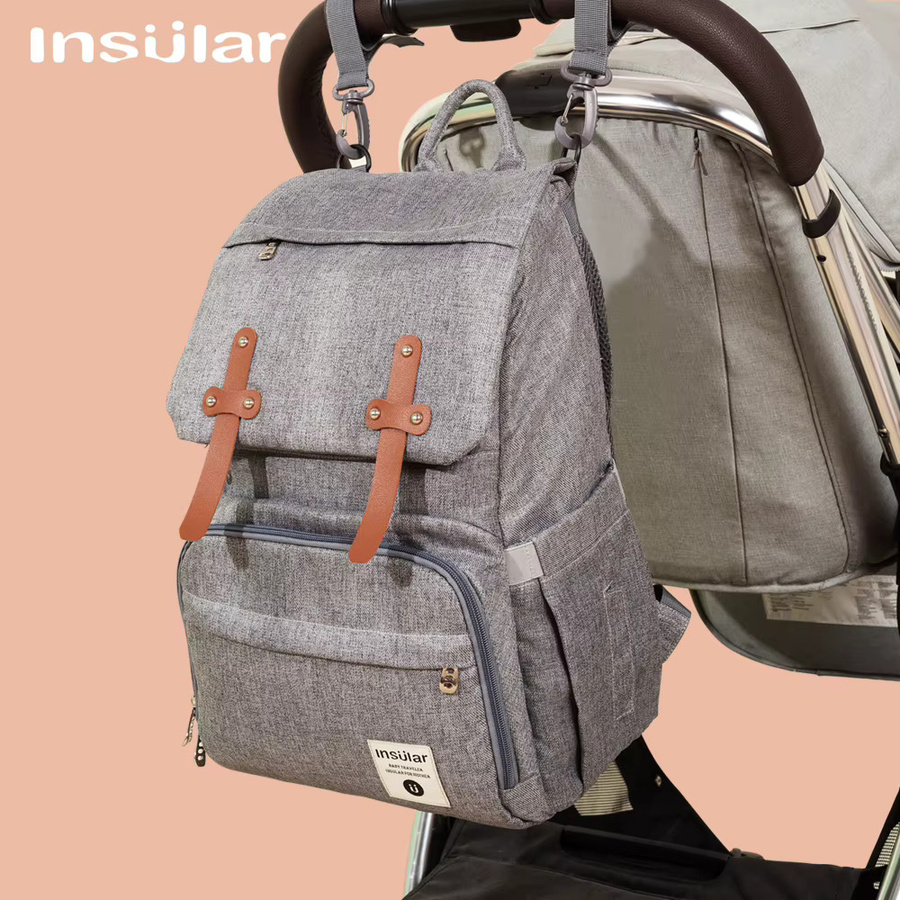 Insel Baby Wickeltasche als Rucksack mit USB-Anschluss und Haken, wasserdichte Stilltasche für unterwegs in Schwarz oder Grün - Bild 2