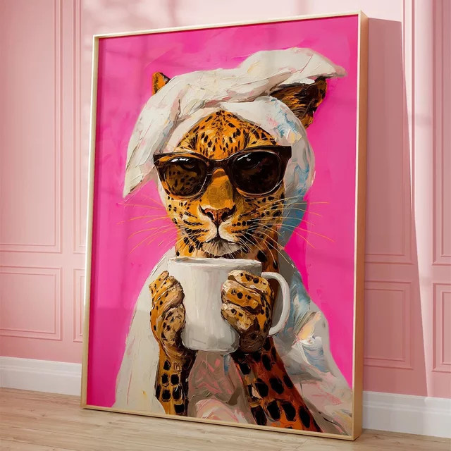 Modernes Leoparden-Leinwandposter von SHENCHEN in Bunt als dekorative Wandmalerei mit Animal Print - Bild 1