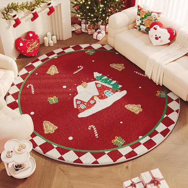 VIKAMA Runder Teppich mit Weihnachtsbaum-Design in Rot, Durchmesser: 60 cm, ideal für Wohnzimmer und Schlafzimmer - Bild 1